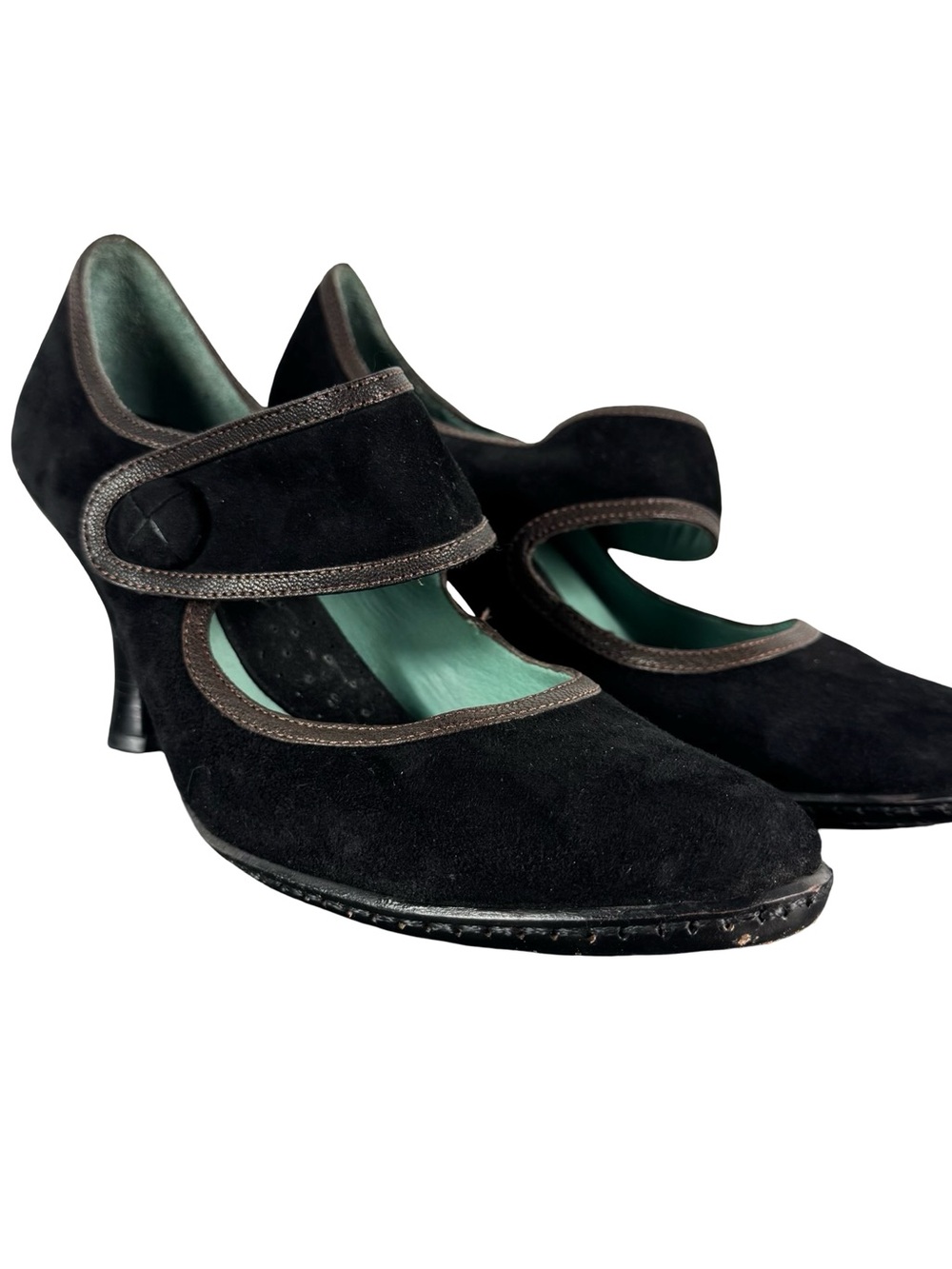 Belo Italy Black Suede Mary Jane Pumps Womens EU 43 US 11 Leather Kitten Heels